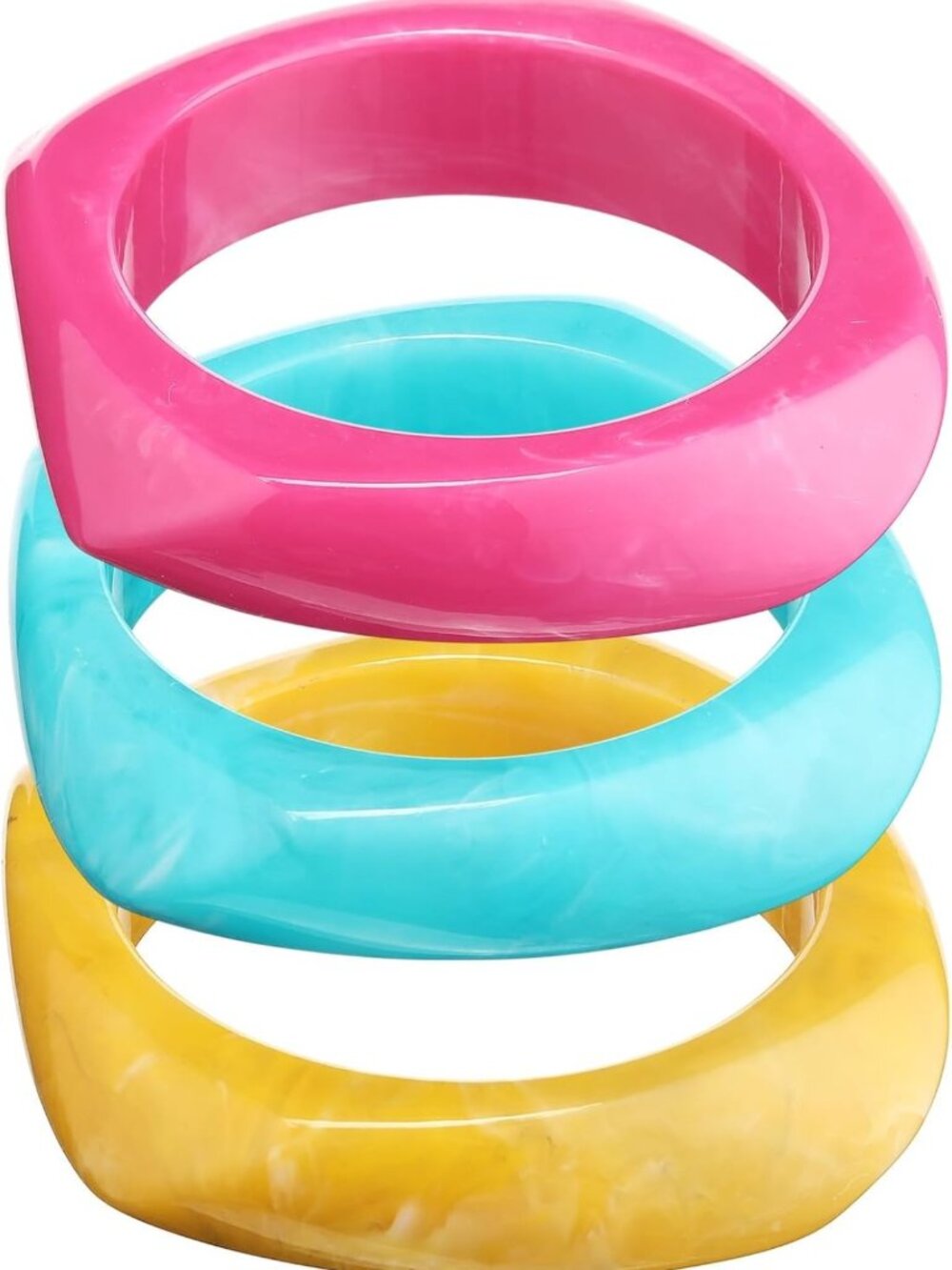 Colorful Acrylic Resin Bangle Bracelets - Set of 3 Wide Geometric Wristbands for